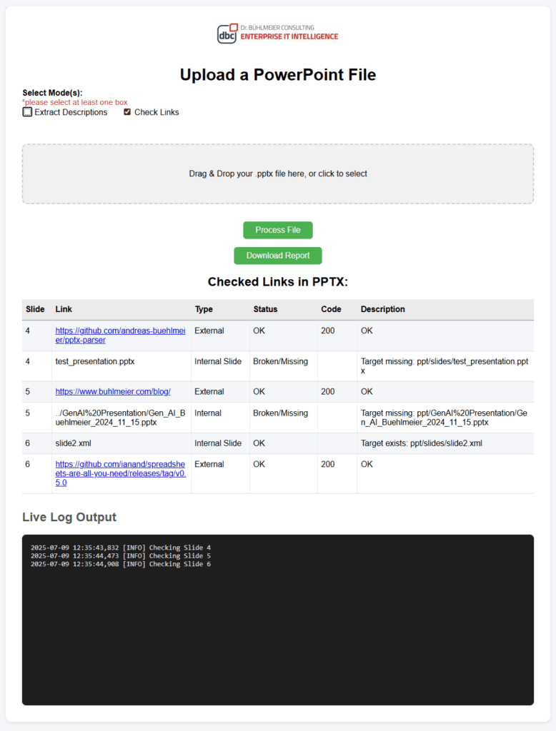 pptx parser to validate embedded links